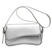 Juneesa Vintage Leather Flap Shoulder Bag Silver