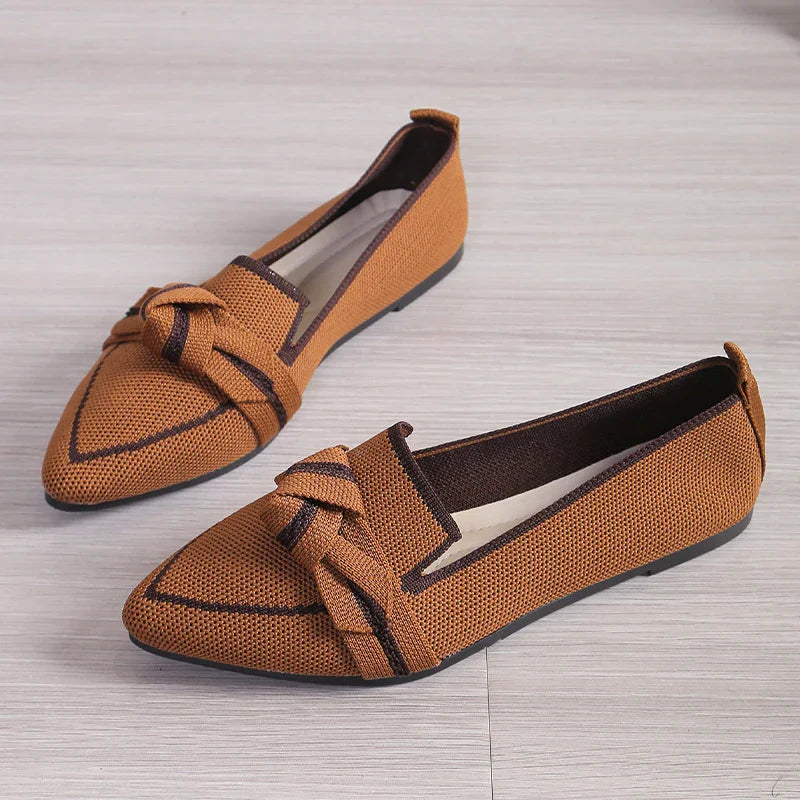 Jordana - Pointed Toe Loafers with Knot Accent Brown