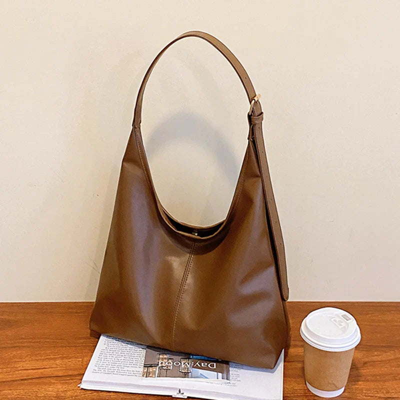 Leyna Spacious Leather Tote Bag - Perfect for Everyday Use Brown