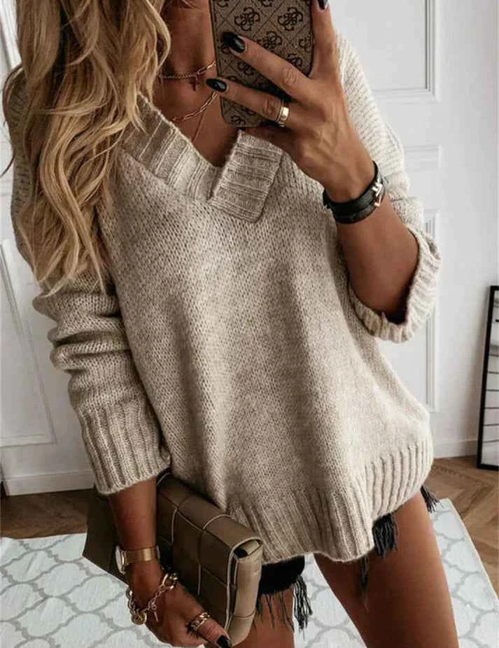Jacinth V-Neck Sweater - Stylish Knitted Apparel for Every Wardrobe Beige