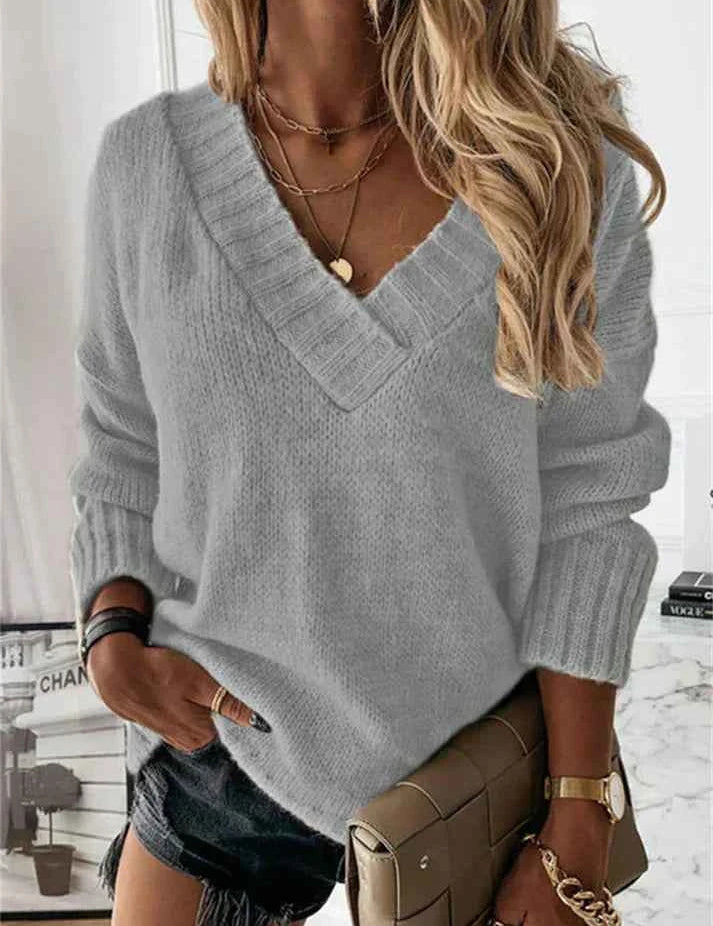 Jacinth V-Neck Sweater - Stylish Knitted Apparel for Every Wardrobe Grey