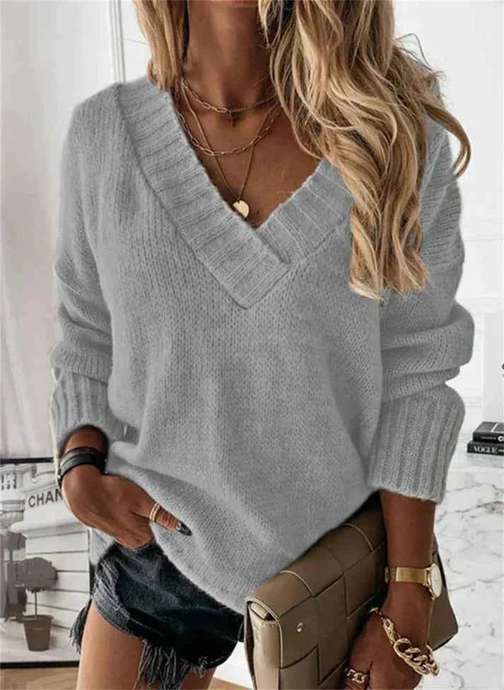 Jacinth V-Neck Sweater - Stylish Knitted Apparel for Every Wardrobe Grey