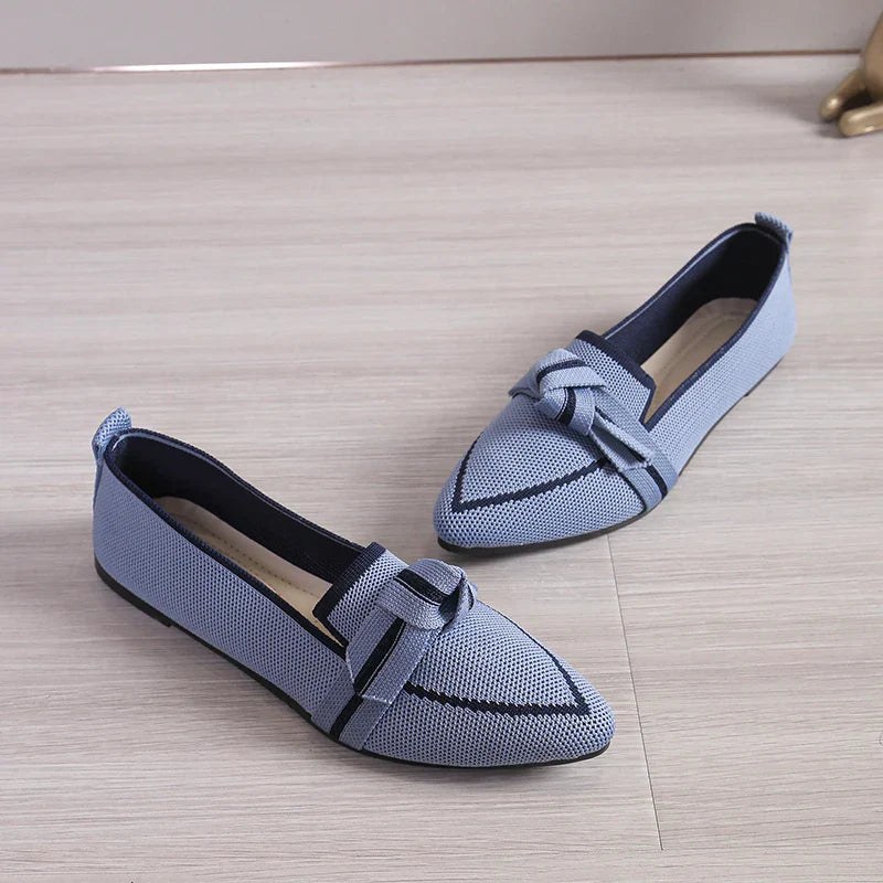 Jordana - Pointed Toe Loafers with Knot Accent Blue
