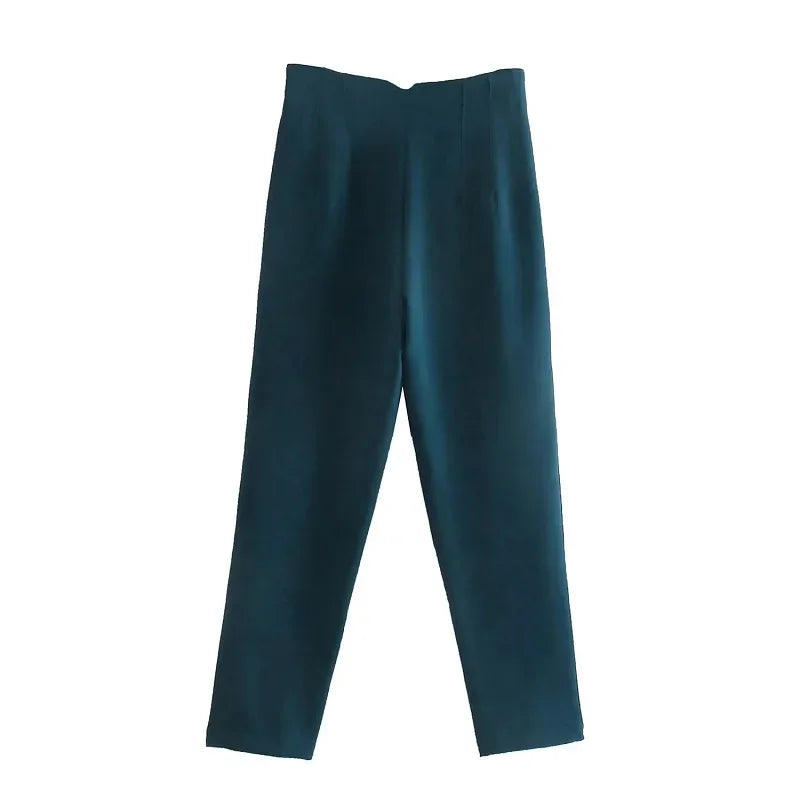Maryanne - High-Waisted Cropped Formal Trousers Dark Blue