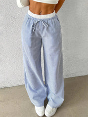 Daphne Striped Wide-Leg Casual Pants Sky Blue