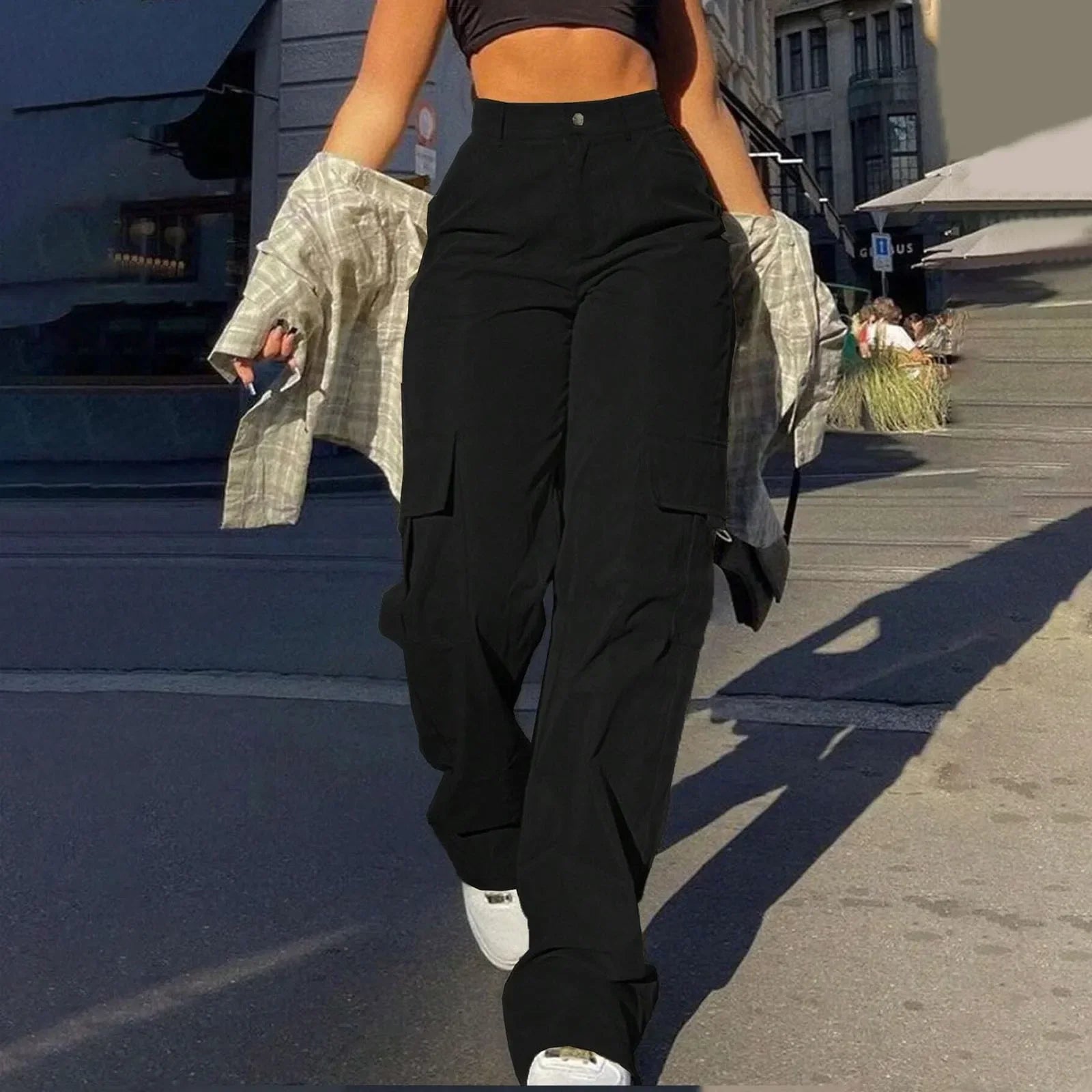 Patrice - High-Waisted Cargo Pants Black