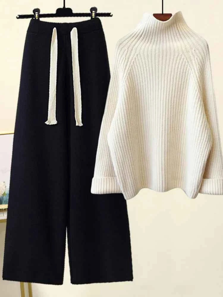 Autumn Winter Knitwear Set Turtleneck Sweater Pants