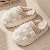 Peachy Plaid Plush Indoor Slippers White