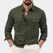 Maximilian Long Sleeve Shirt Featuring Chest Pockets Army Green