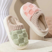 Peachy Plaid Plush Indoor Slippers
