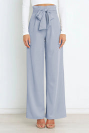 Chantal Wide-Leg Trousers with Adjustable Tie Belt Sky Blue