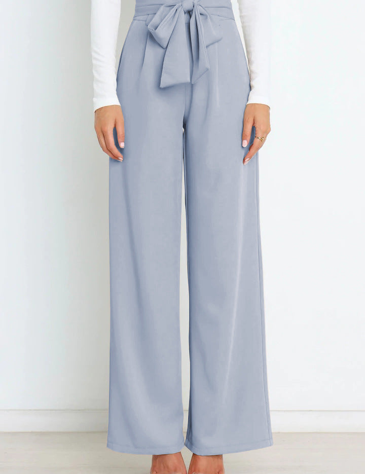 Chantal Wide-Leg Trousers with Adjustable Tie Belt Sky Blue