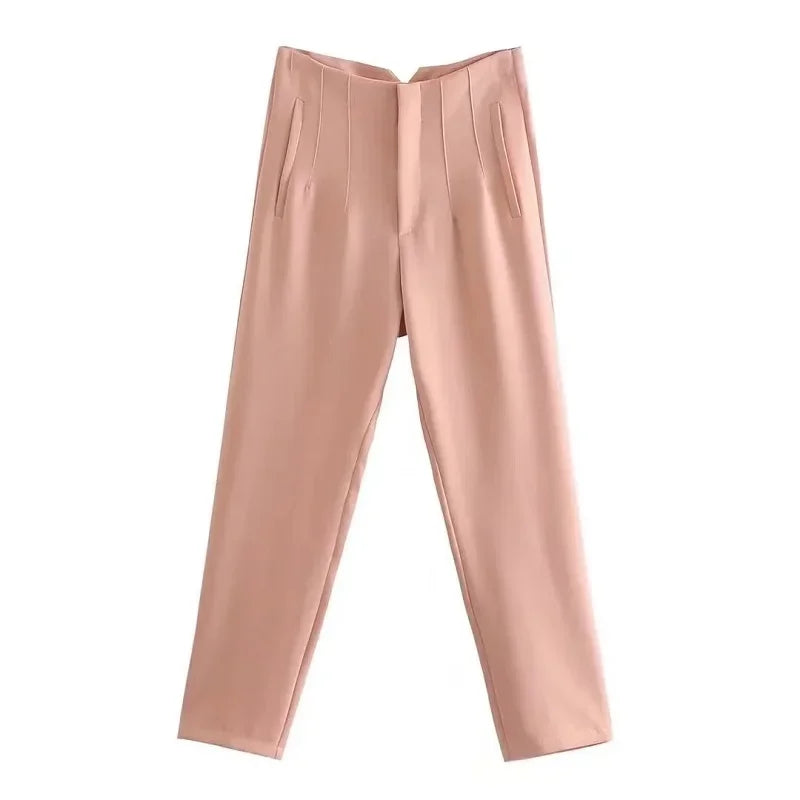 Maryanne - High-Waisted Cropped Formal Trousers Orange-Pink