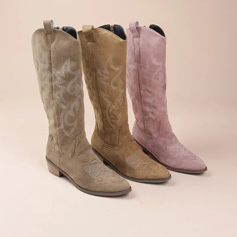Georgia - Embroidered Knee-High Cowboy Boots