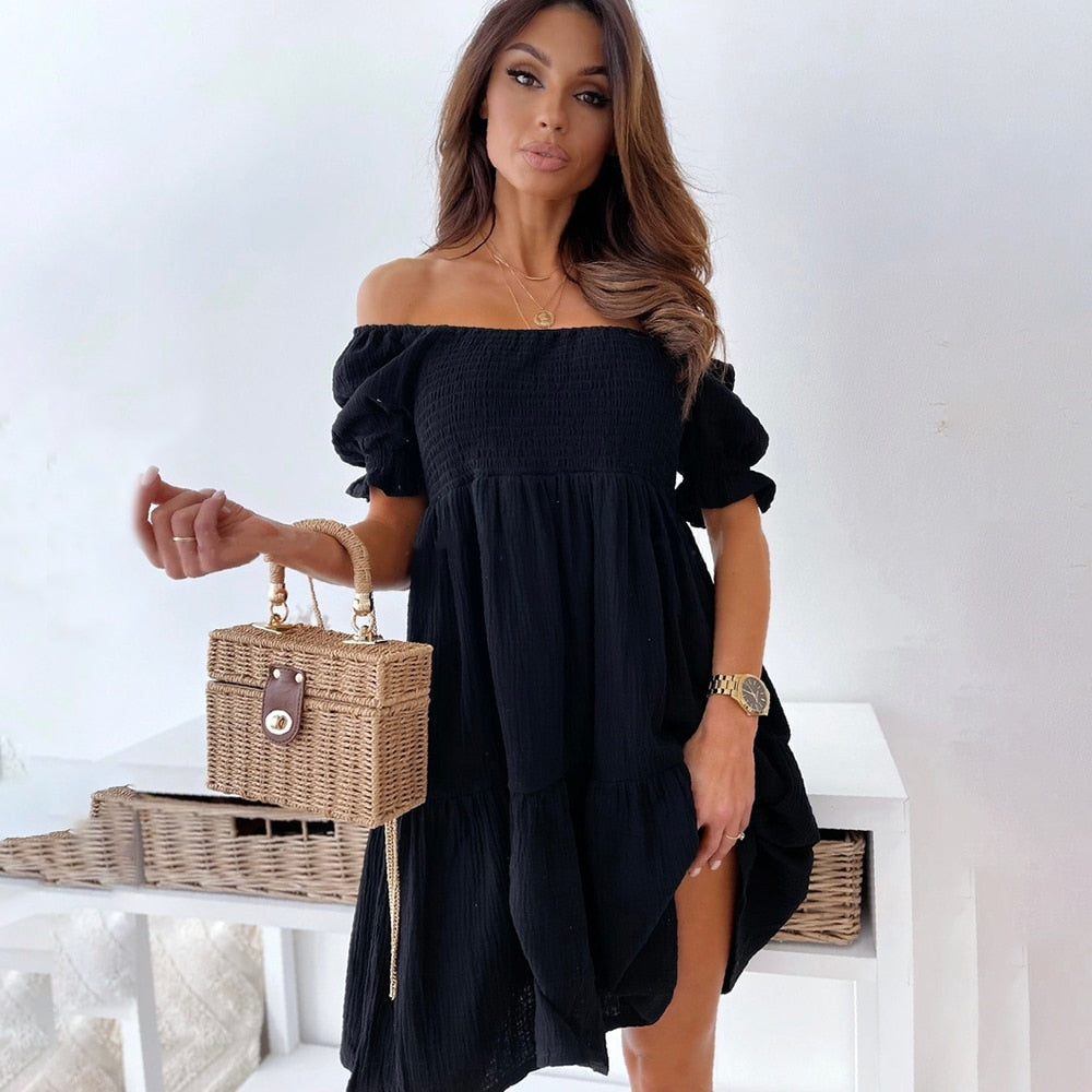 Tamara Off-Shoulder Summer Dress Black