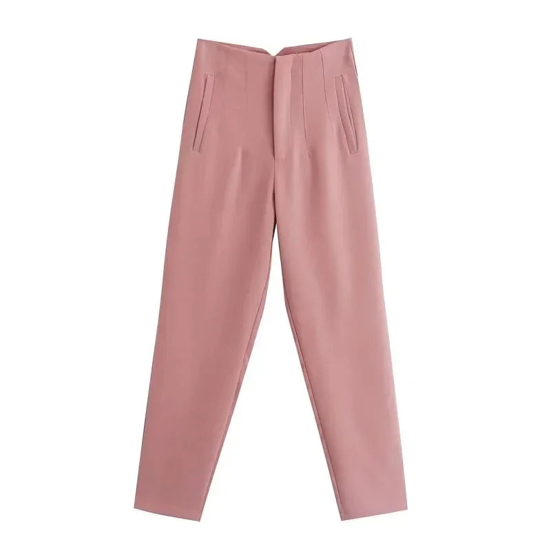 Maryanne - High-Waisted Cropped Formal Trousers Pink