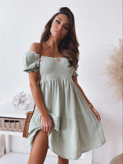 Tamara Off-Shoulder Summer Dress Light Green