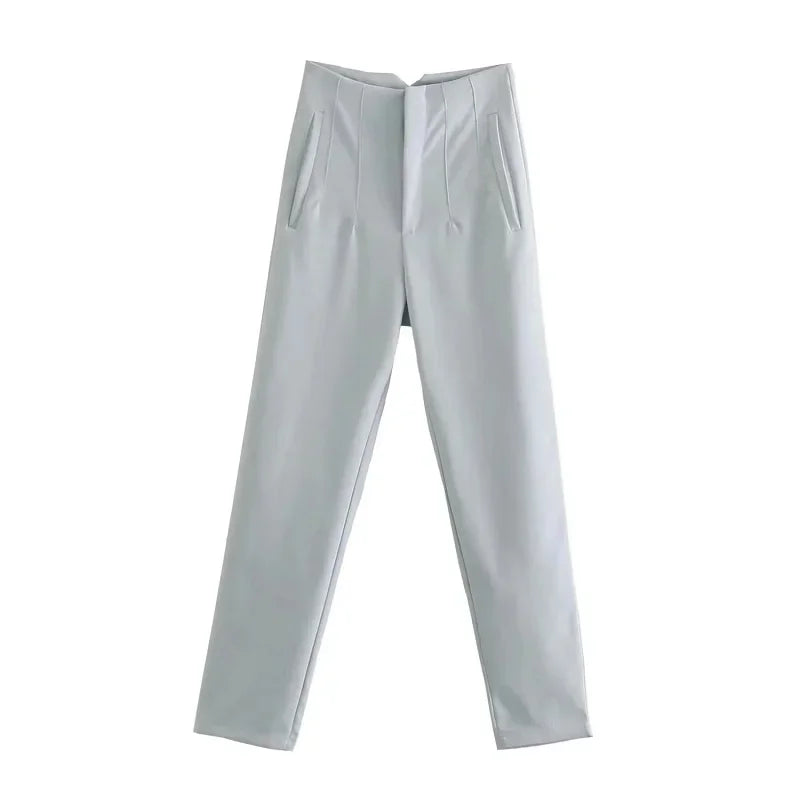 Maryanne - High-Waisted Cropped Formal Trousers Light Blue