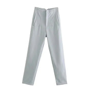 Maryanne - High-Waisted Cropped Formal Trousers Light Blue