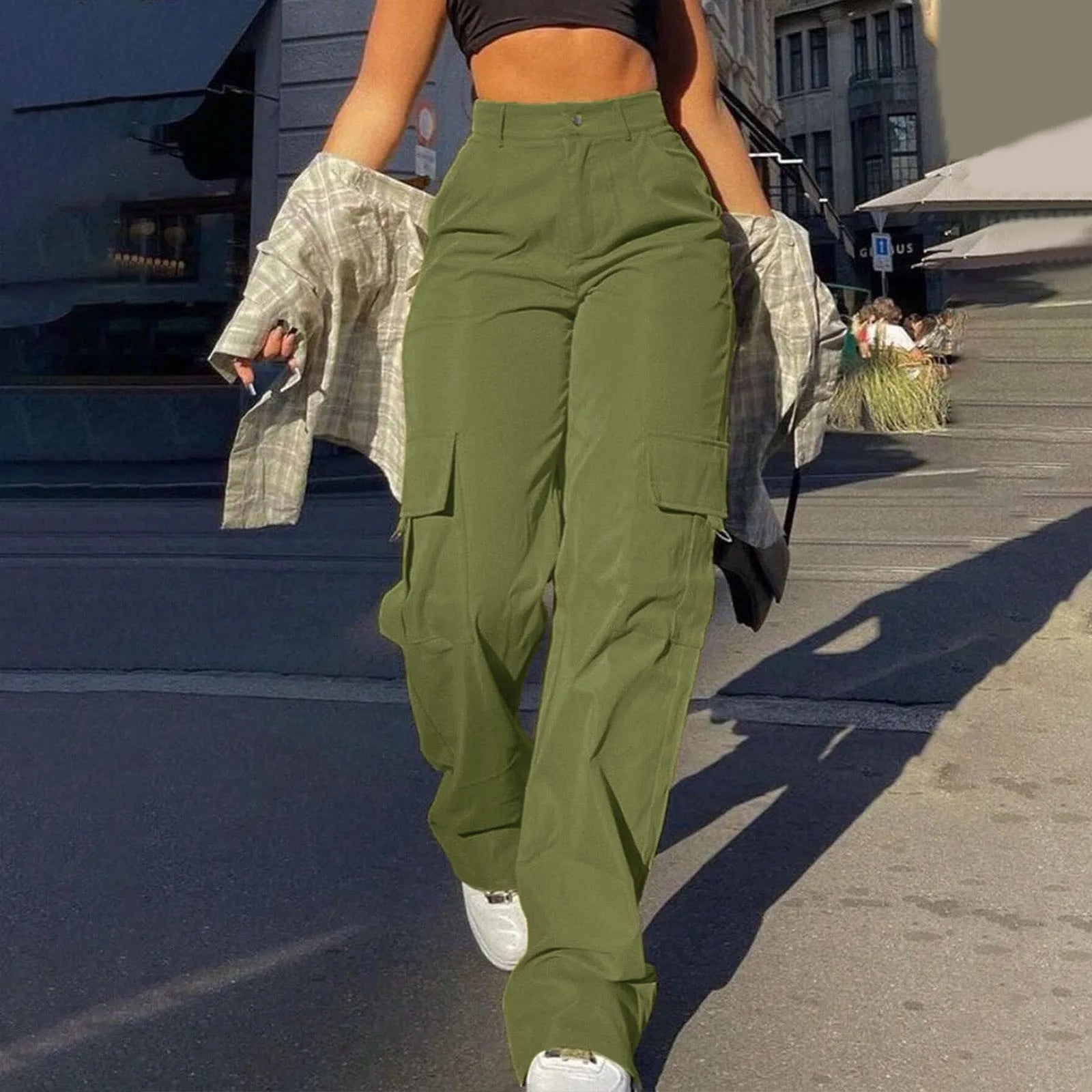 Patrice - High-Waisted Cargo Pants Green