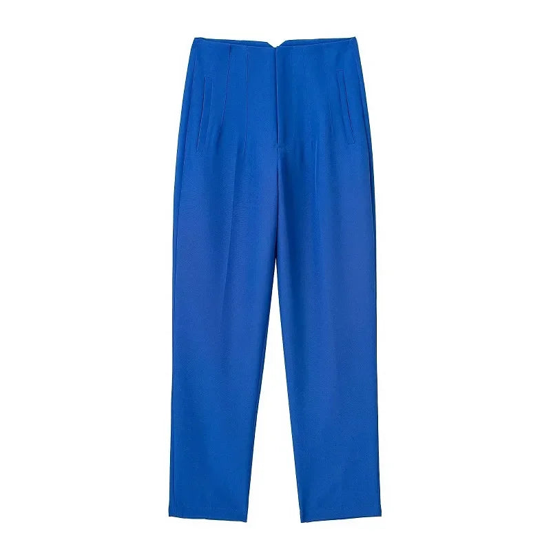 Maryanne - High-Waisted Cropped Formal Trousers Bright Blue