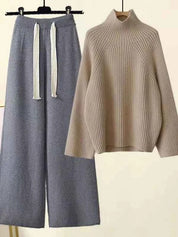 Autumn Winter Knitwear Set Turtleneck Sweater Pants