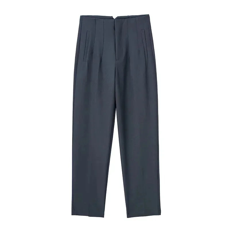 Maryanne - High-Waisted Cropped Formal Trousers Grey