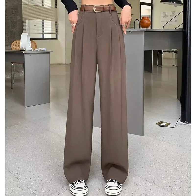 Aimie Wide-Leg High-Waisted Trousers Coffee