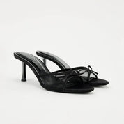 Bow-Embellished Alena Slip-On Sandals Black