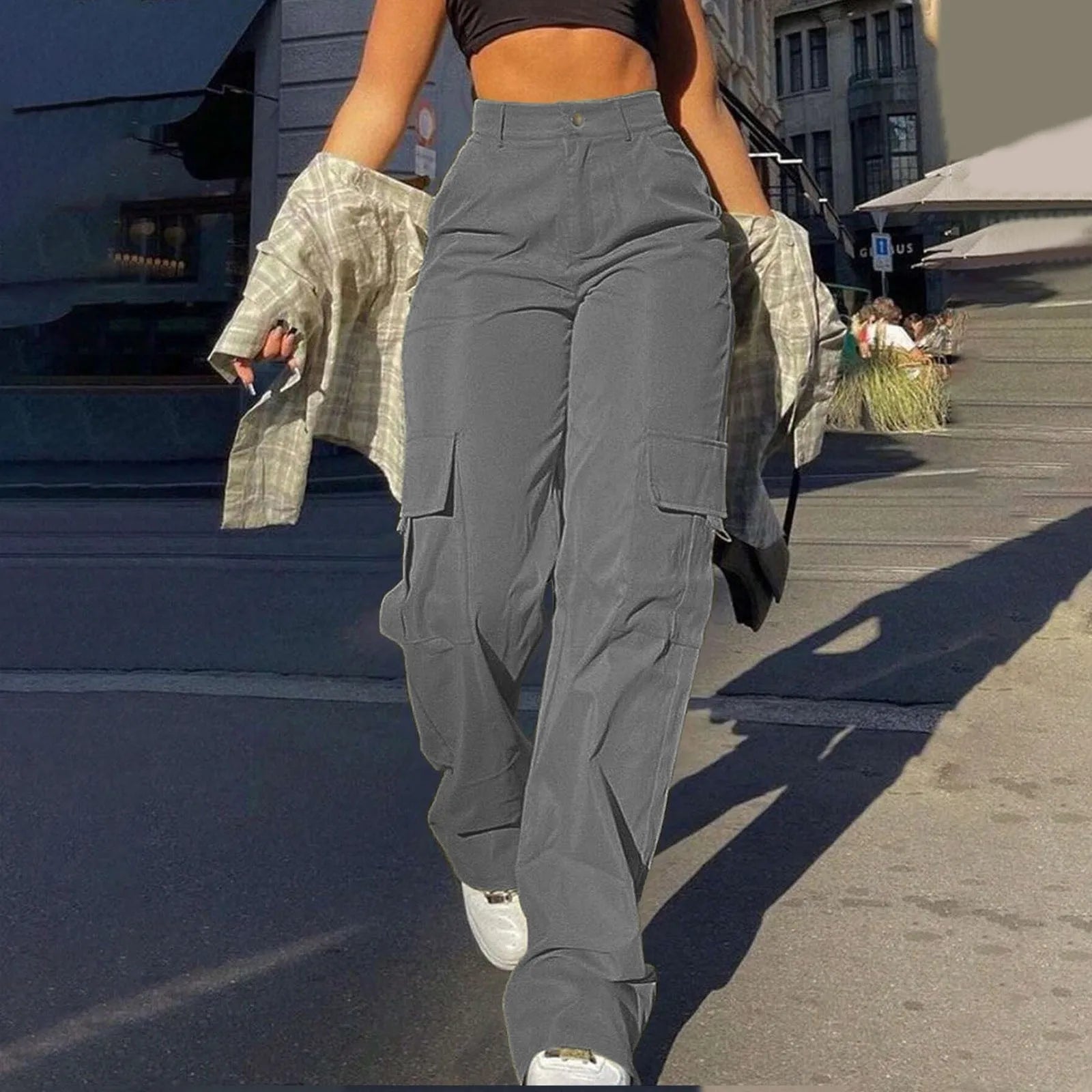 Patrice - High-Waisted Cargo Pants Grey