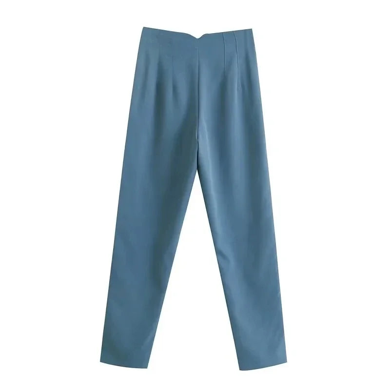 Maryanne - High-Waisted Cropped Formal Trousers Blue