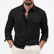 Maximilian Long Sleeve Shirt Featuring Chest Pockets Black