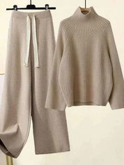 Autumn Winter Knitwear Set Turtleneck Sweater Pants