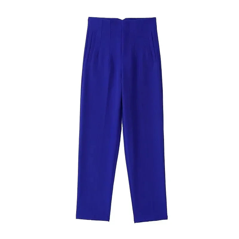 Maryanne - High-Waisted Cropped Formal Trousers Deep Blue