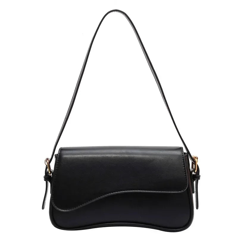 Juneesa Vintage Leather Flap Shoulder Bag Black