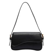 Juneesa Vintage Leather Flap Shoulder Bag Black
