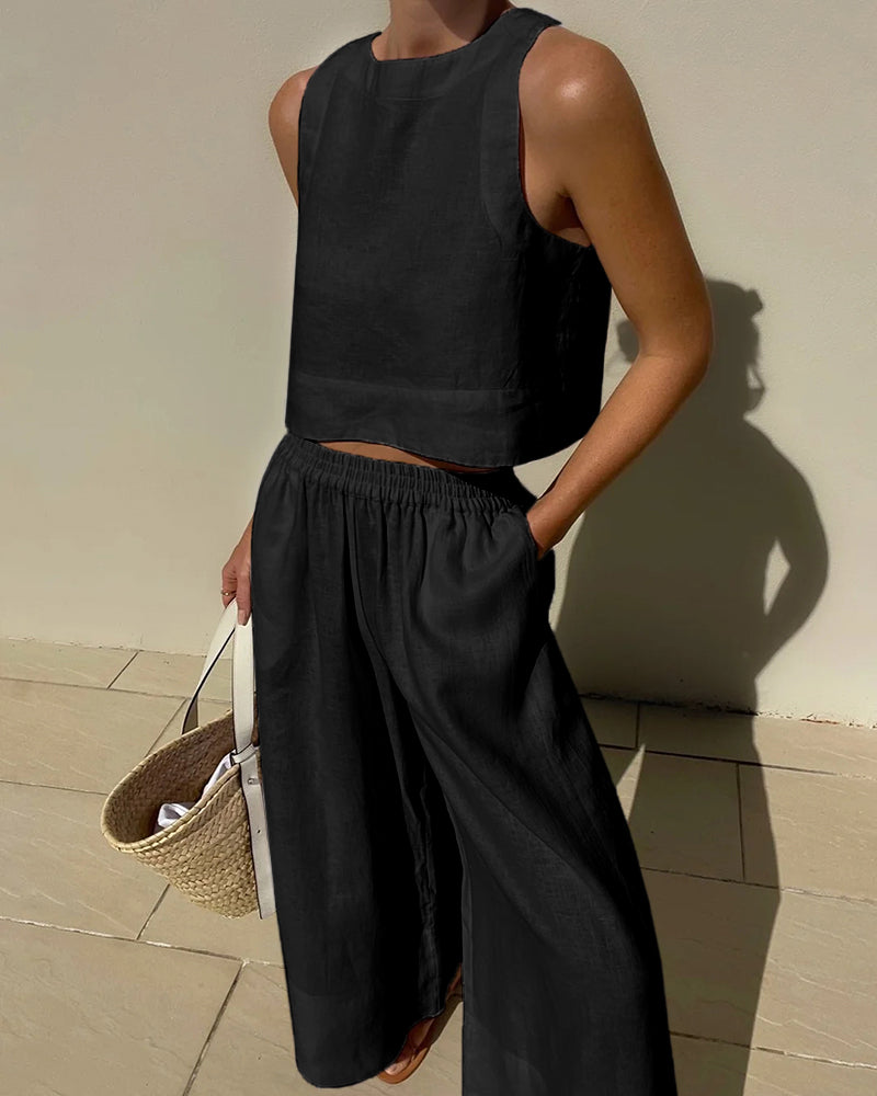 Odette Lightweight Summer Set - Stylish Two-Piece for Warm Days Black