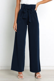Chantal Wide-Leg Trousers with Adjustable Tie Belt Navy Blue