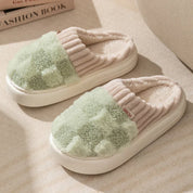 Peachy Plaid Plush Indoor Slippers Green