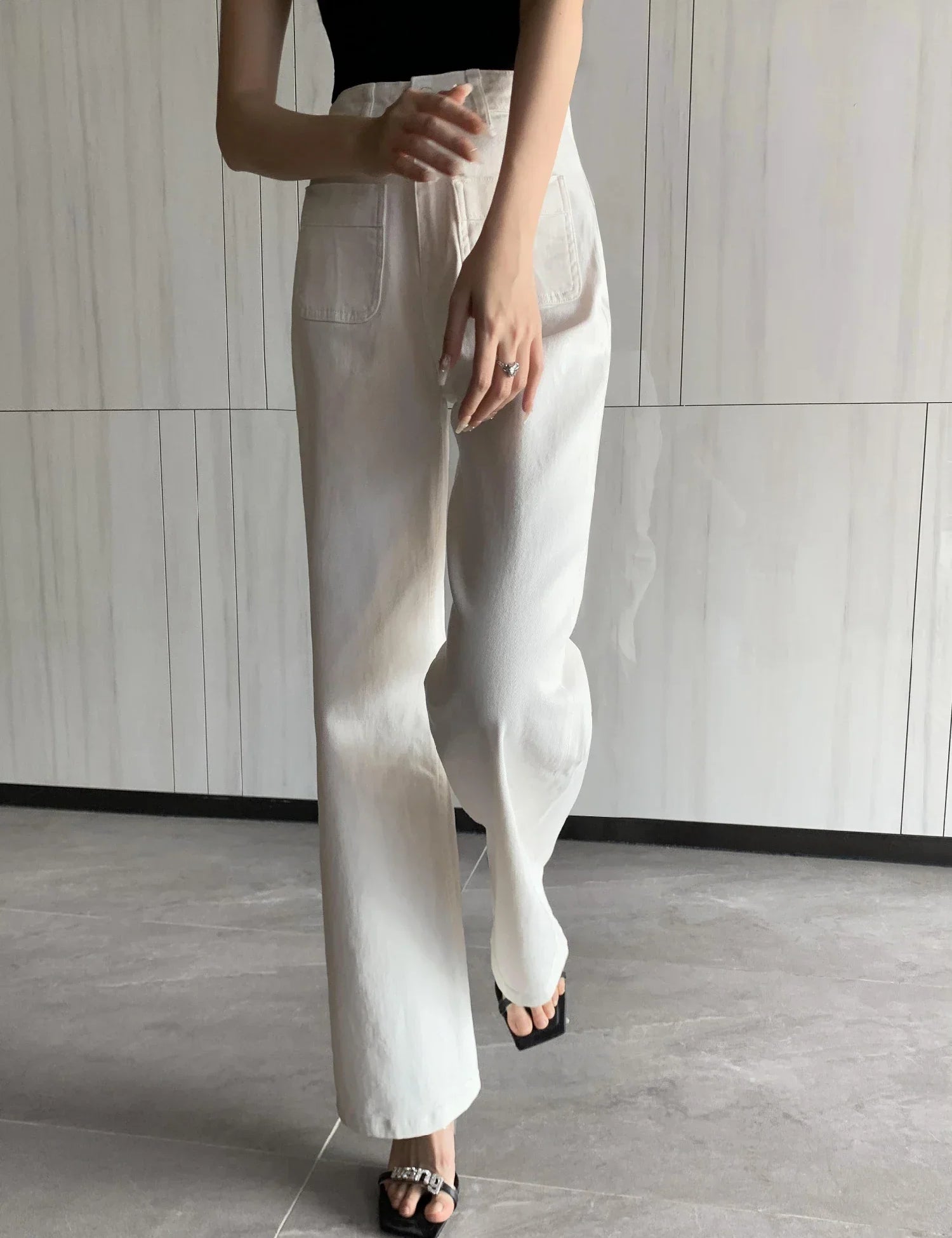 Kiera - High-Waisted Vintage Wide-Leg Denim Pants White