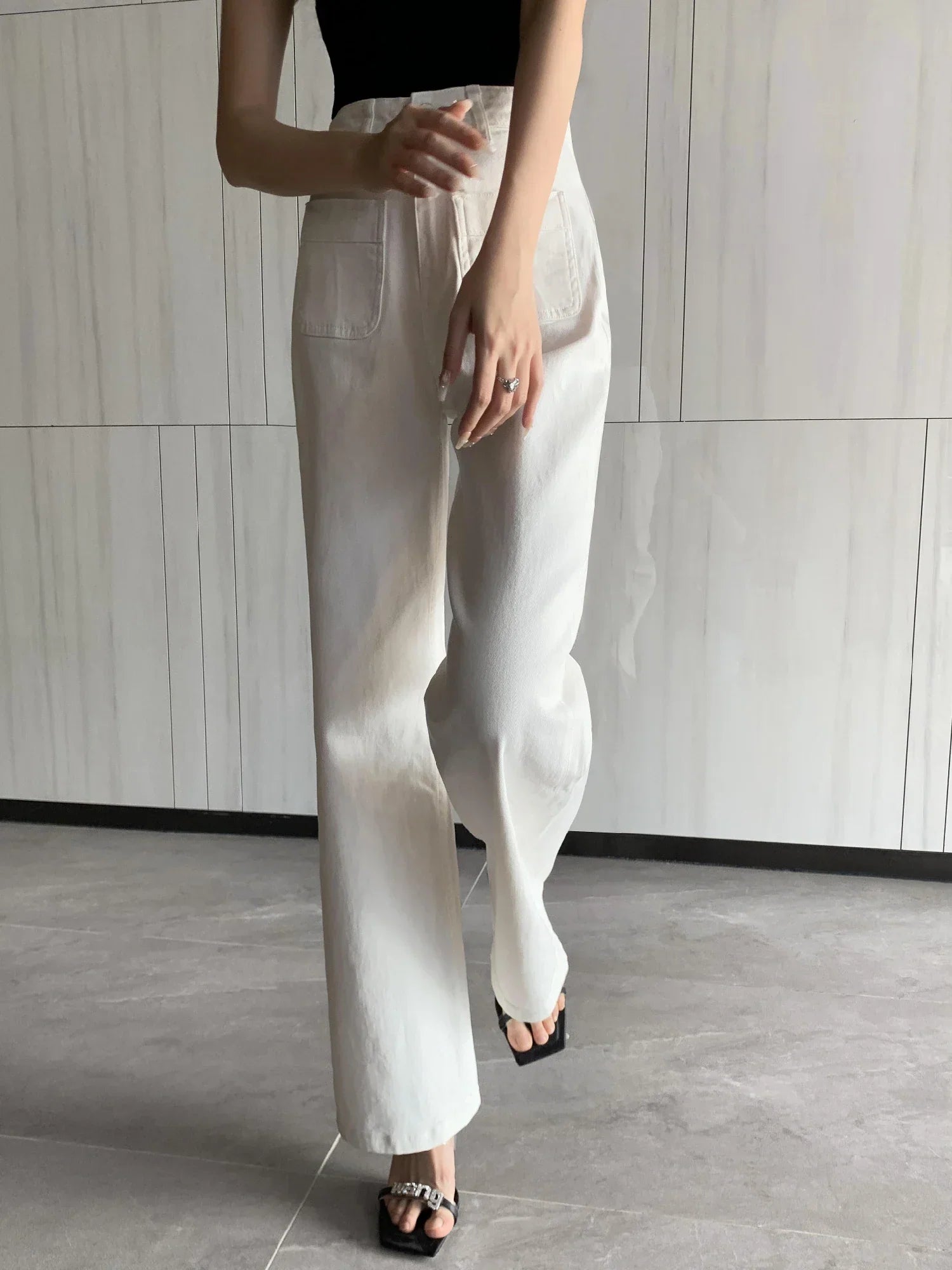 Kiera - High-Waisted Vintage Wide-Leg Denim Pants White
