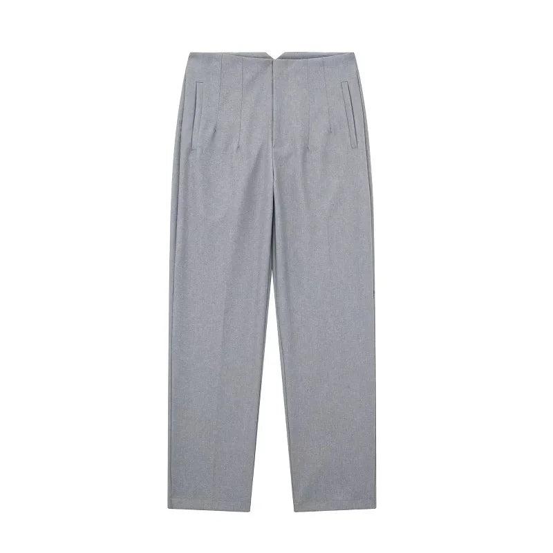 Maryanne - High-Waisted Cropped Formal Trousers Light Grey