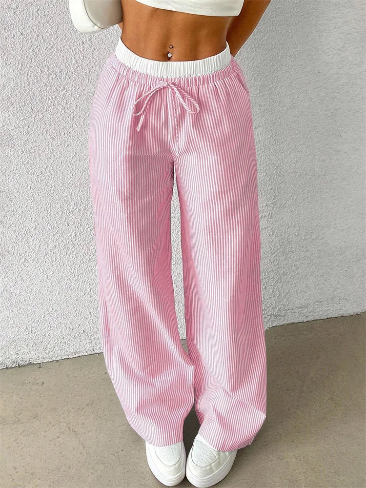 Daphne Striped Wide-Leg Casual Pants Pink