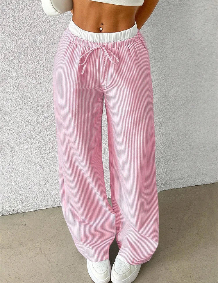 Daphne Striped Wide-Leg Casual Pants Pink