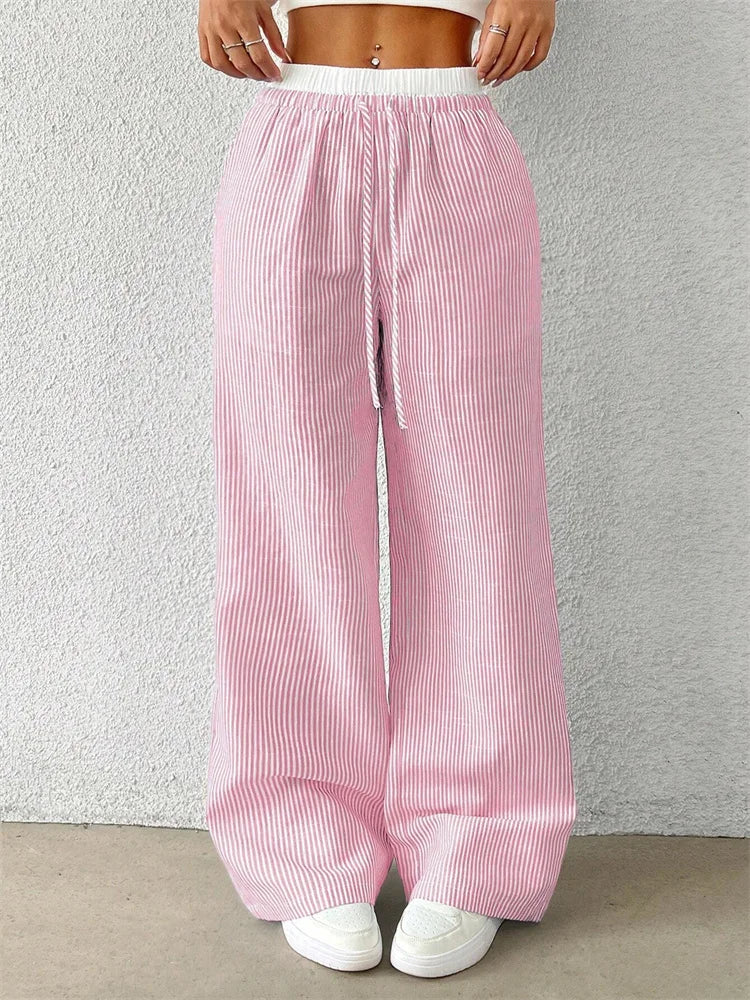 Daphne Striped Wide-Leg Casual Pants