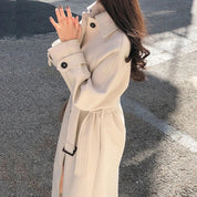 Maia - Buttoned & Belted Long Trench Coat Beige
