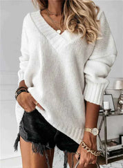 Jacinth V-Neck Sweater - Stylish Knitted Apparel for Every Wardrobe White