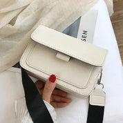 Krystal - Leather Shoulder Bag with Flap and Wide Strap White