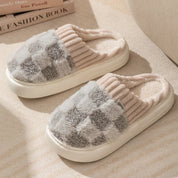 Peachy Plaid Plush Indoor Slippers Grey 40-41