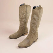 Georgia - Embroidered Knee-High Cowboy Boots Khaki